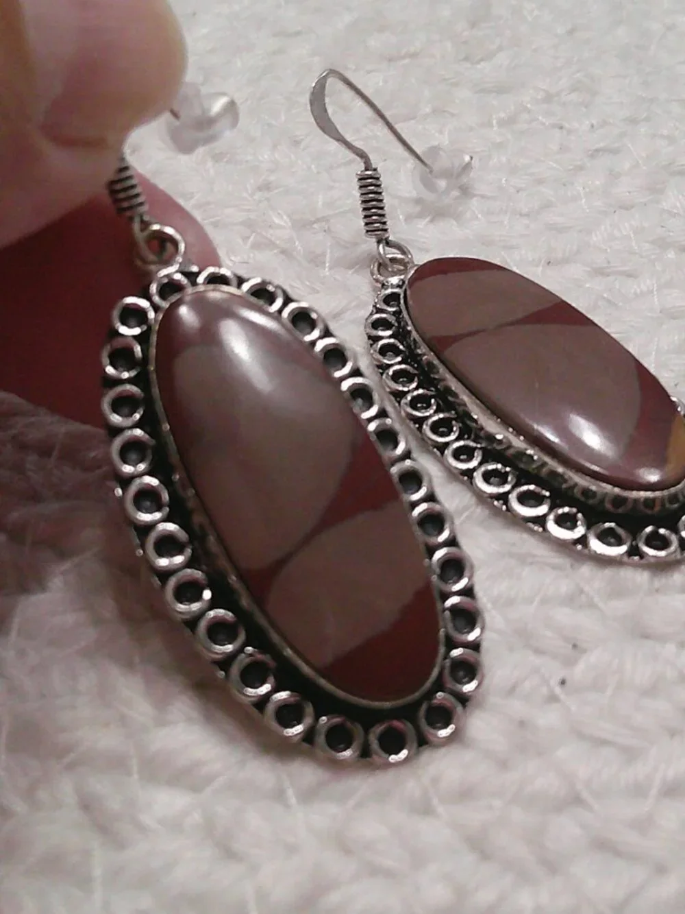 Natural MOOKAITE Handmade Sterling 925 Dangle Earrings #8F